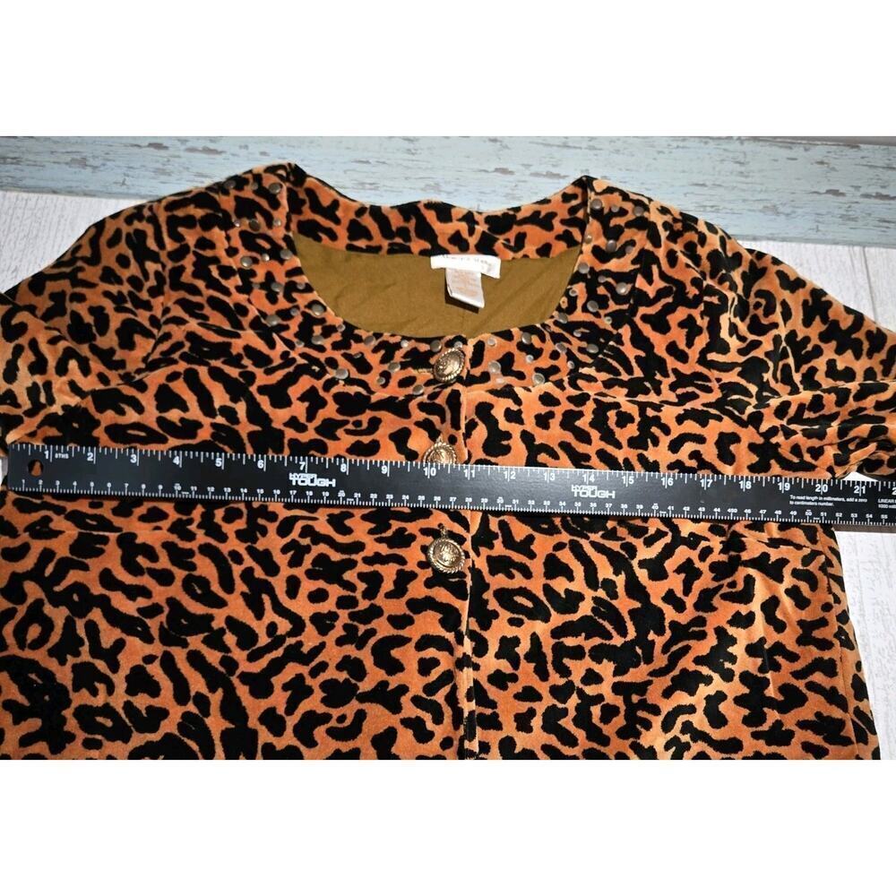 Velvet Cropped Jacket Leopard Print 3-Button Monroe & Main LARGE Orange Black - Picture 10 of 10
